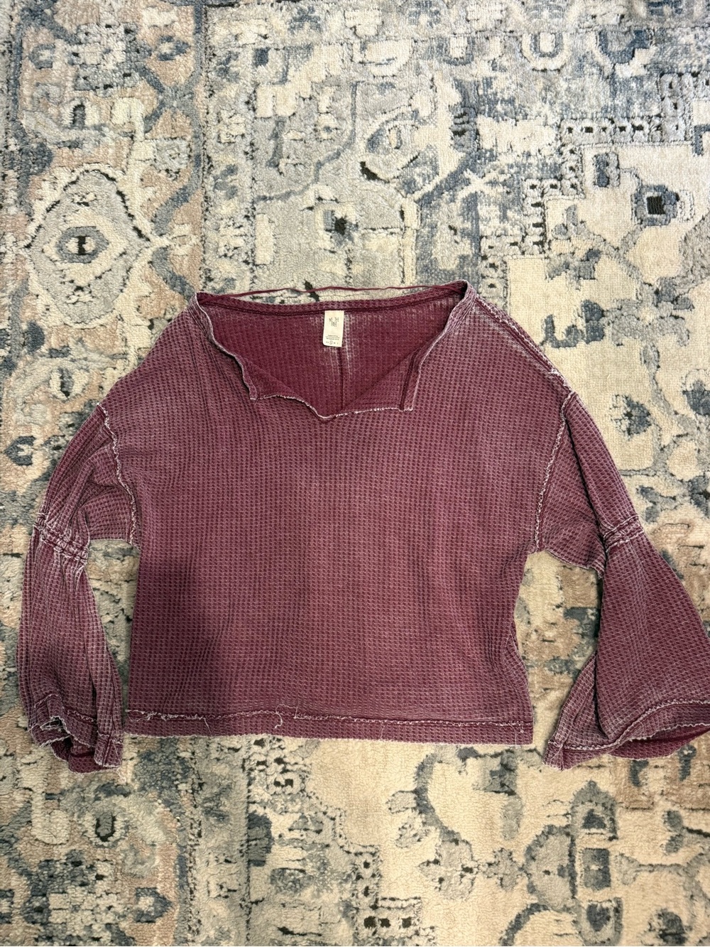 We The Free Waffle-Knit Long Sleeve Top in Burgundy